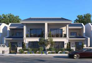 Street elevation render of the Mass Hills 240-T1 villa type